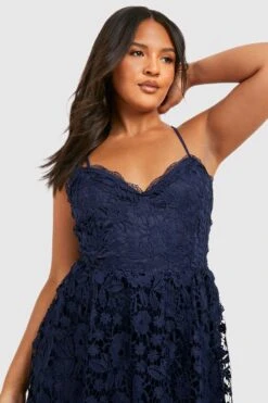 Grande Taille - Robe Patineuse Mi-longue En Crochet -BOOHO Kleidung Magasin pzz08460 navy xl 3