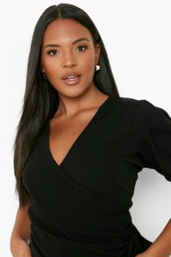 Grande Taille - Robe Cache-cœur Froncée à Volants -BOOHO Kleidung Magasin pzz09242 black xl 3