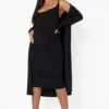 Grande Taille - Ensemble Avec Cardigan Long Et Robe à Col Bénitier 2 Grande Taille - Ensemble Avec Cardigan Long Et Robe à Col Bénitier -BOOHO Kleidung Magasin pzz09548 black xl
