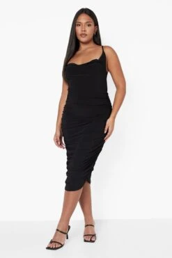 Grande Taille - Ensemble Avec Cardigan Long Et Robe à Col Bénitier -BOOHO Kleidung Magasin pzz09548 black xl 2