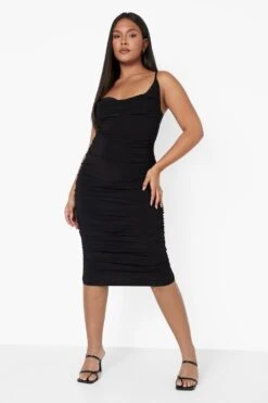 Grande Taille - Ensemble Avec Cardigan Long Et Robe à Col Bénitier -BOOHO Kleidung Magasin pzz09548 black xl 3