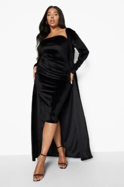 Grande Taille - Ensemble Velours Avec Cardigan Long Et Robe Bustier