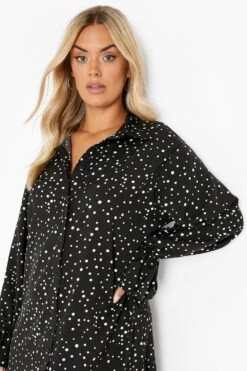 Grande Taille - Robe Chemise Volantée à Imprimé Taches -BOOHO Kleidung Magasin pzz09930 black xl 3