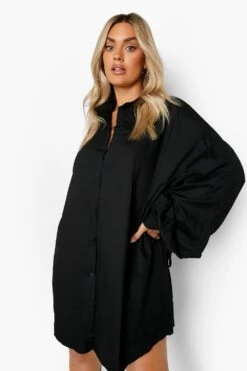 Grande Taille - Robe Chemise Oversize à Détails Froncés