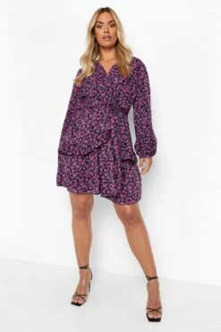 Grande Taille - Robe Portefeuille à Imprimé Fleuri -BOOHO Kleidung Magasin pzz10032 purple xl 2