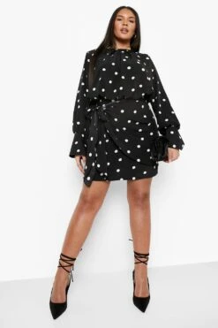 Grande Taille - Robe Courte à Pois Et Nouée à La Taille