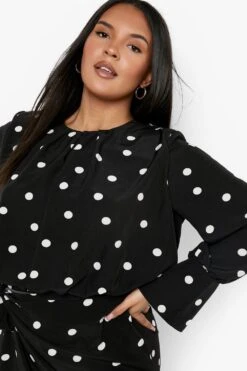 Grande Taille - Robe Courte à Pois Et Nouée à La Taille -BOOHO Kleidung Magasin pzz10417 black xl 3