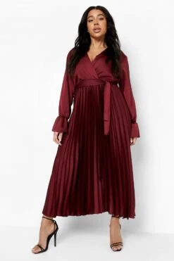 Grande Taille - Robe Cache-cœur Satinée à Manches évasées -BOOHO Kleidung Magasin pzz10469 red xl 2