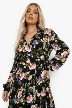 Grande Taille - Robe Cache-cœur Longue à Imprimé Fleuri -BOOHO Kleidung Magasin pzz10771 black xl 3