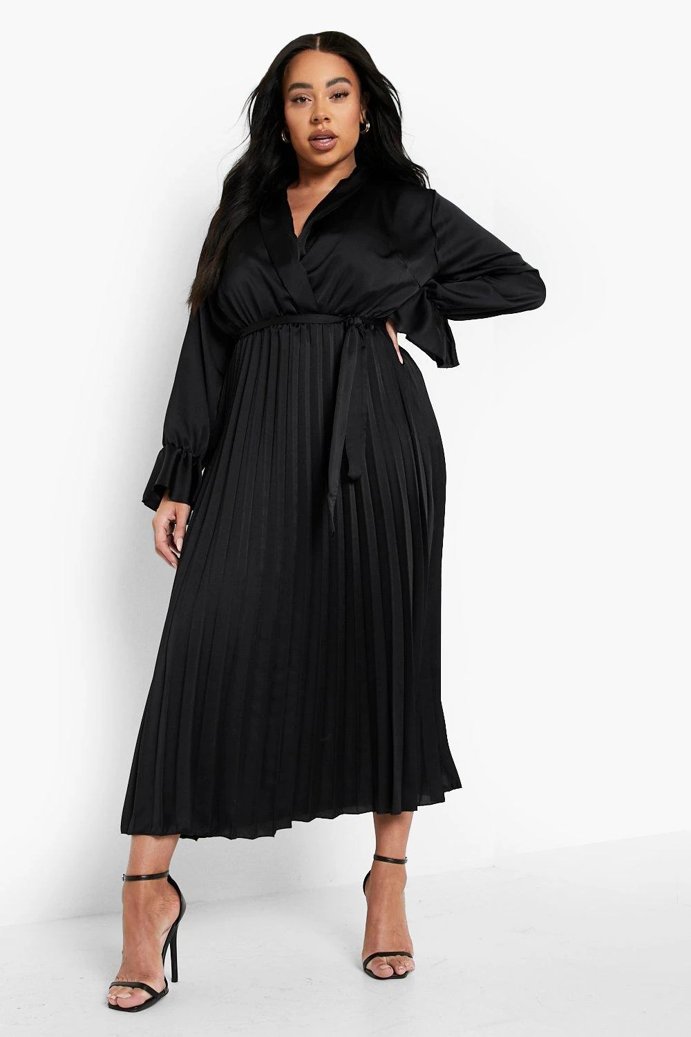 Grande Taille - Robe Mi-longue Satinée Effet Plissé 3 Grande Taille - Robe Mi-longue Satinée Effet Plissé