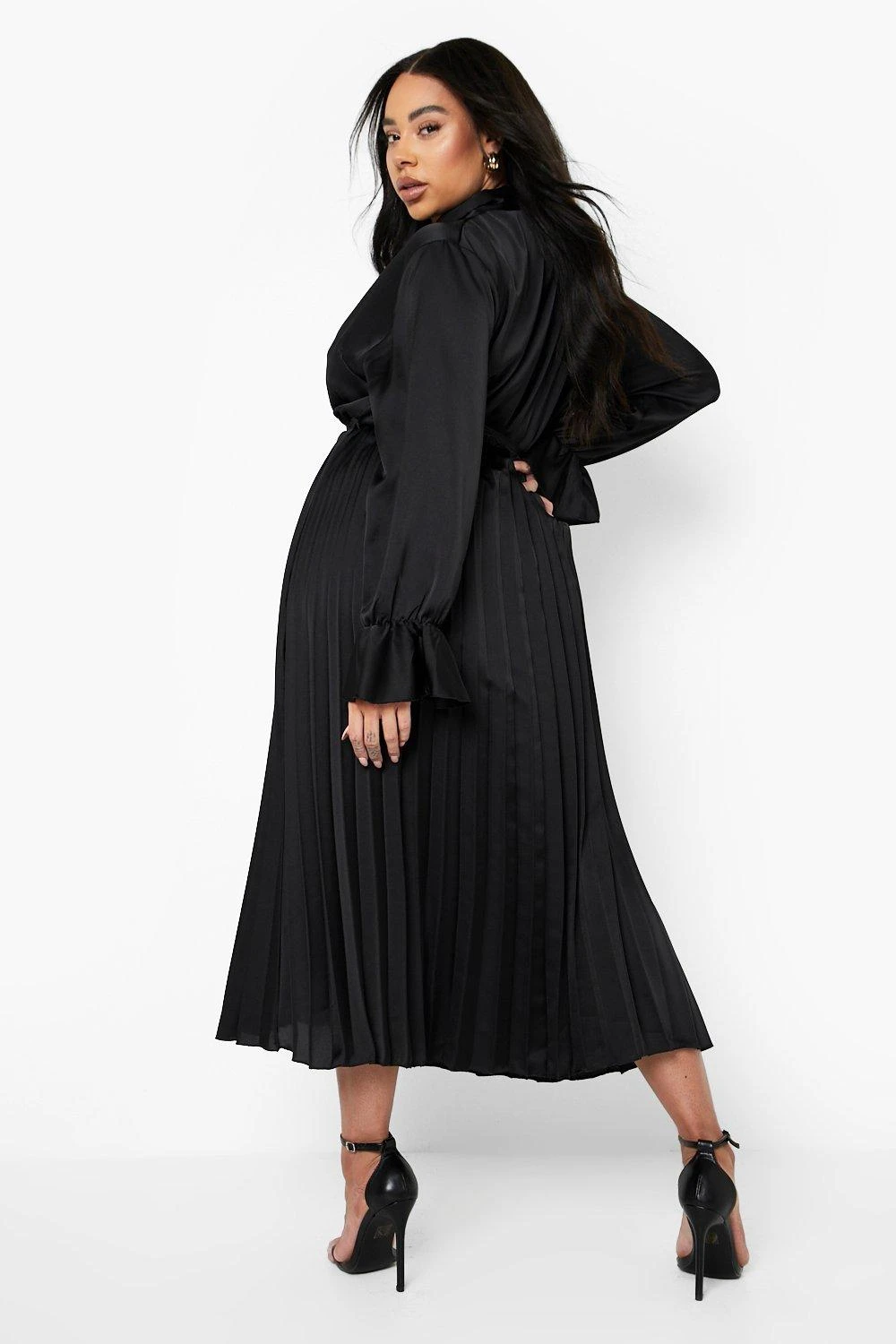 Grande Taille - Robe Mi-longue Satinée Effet Plissé 4 Grande Taille - Robe Mi-longue Satinée Effet Plissé – Image 2