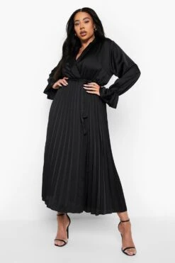 Grande Taille - Robe Mi-longue Satinée Effet Plissé 8 Grande Taille - Robe Mi-longue Satinée Effet Plissé -BOOHO Kleidung Magasin pzz10772 black xl 2