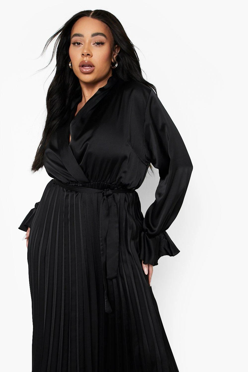 Grande Taille - Robe Mi-longue Satinée Effet Plissé 6 Grande Taille - Robe Mi-longue Satinée Effet Plissé – Image 4