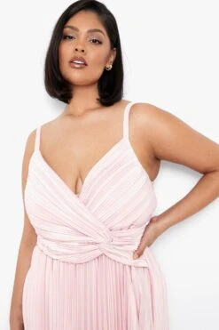 Grande Taille - Robe Mi-longue Satinée Plissée Effet Noué -BOOHO Kleidung Magasin pzz10920 pink xl 3