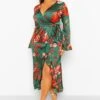 Grande Taille - Robe Portefeuille à Détails Volantés Et Imprimé Fleuri -BOOHO Kleidung Magasin pzz59463 green xl