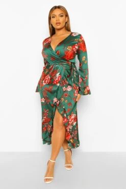 Grande Taille - Robe Portefeuille à Détails Volantés Et Imprimé Fleuri