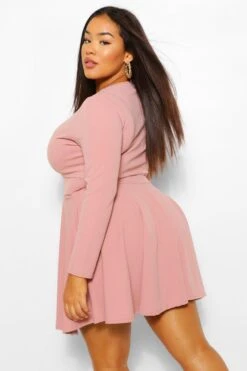 Grande Taille - Robe Patineuse à Découpe Et Manches Longues -BOOHO Kleidung Magasin pzz60595 blush xl 1
