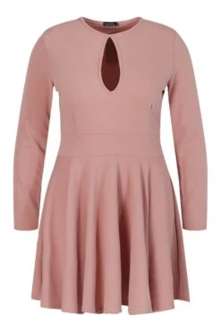 Grande Taille - Robe Patineuse à Découpe Et Manches Longues -BOOHO Kleidung Magasin pzz60595 blush xl 2