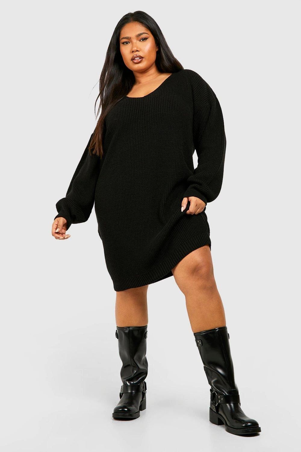 BOOHOO Grande Taille - Robe Pull Courte à Col En V 3 BOOHOO Grande Taille - Robe Pull Courte à Col En V