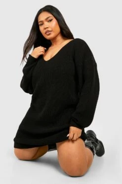 BOOHOO Grande Taille - Robe Pull Courte à Col En V 8 BOOHOO Grande Taille - Robe Pull Courte à Col En V -BOOHO Kleidung Magasin pzz60883 black xl 2