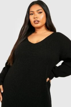 BOOHOO Grande Taille - Robe Pull Courte à Col En V 9 BOOHOO Grande Taille - Robe Pull Courte à Col En V -BOOHO Kleidung Magasin pzz60883 black xl 3