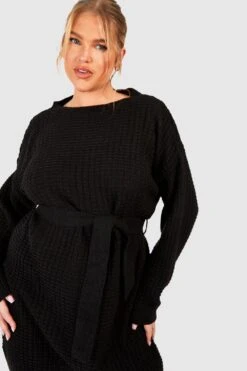 Grande Taille - Robe Pull En Maille Gaufrée -BOOHO Kleidung Magasin pzz61440 black xl 3