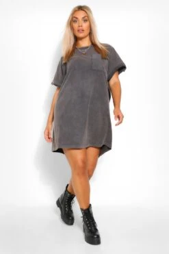 Grande Taille - Robe T-shirt Délavée -BOOHO Kleidung Magasin pzz61486 charcoal xl 3