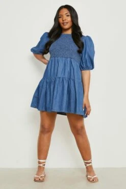 Grande Taille - Robe Babydoll Froncée -BOOHO Kleidung Magasin pzz61672 blue xl 2