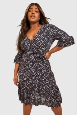 Grande Taille - Robe Cache-cœur à Ourlet Volanté à Pois -BOOHO Kleidung Magasin pzz61716 navy xl 2