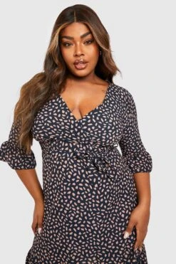 Grande Taille - Robe Cache-cœur à Ourlet Volanté à Pois -BOOHO Kleidung Magasin pzz61716 navy xl 3