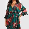 Grande Taille - Robe Cache-cœur à Ceinture Et Motif Fleuri -BOOHO Kleidung Magasin pzz62006 green xl