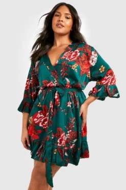 Grande Taille - Robe Cache-cœur à Ceinture Et Motif Fleuri