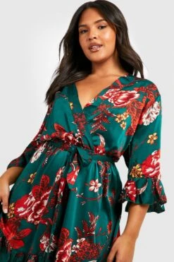 Grande Taille - Robe Cache-cœur à Ceinture Et Motif Fleuri 9 Grande Taille - Robe Cache-cœur à Ceinture Et Motif Fleuri -BOOHO Kleidung Magasin pzz62006 green xl 3