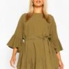 Grande Taille - Robe Babydoll Volantée En Coton -BOOHO Kleidung Magasin pzz62364 khaki xl