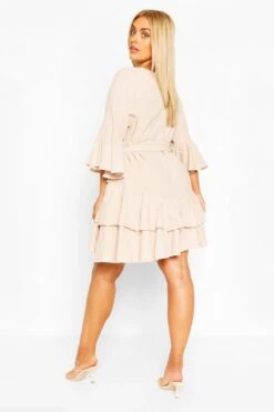 Grande Taille - Robe Babydoll Volantée En Coton -BOOHO Kleidung Magasin pzz62364 khaki xl 1