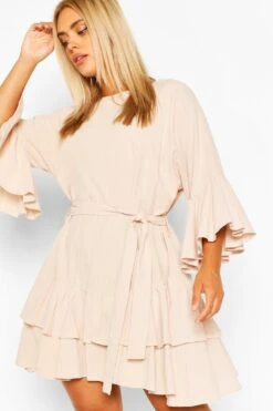 Grande Taille - Robe Babydoll Volantée En Coton -BOOHO Kleidung Magasin pzz62364 khaki xl 3