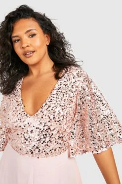 Grande Taille - Robe Mi-longue à Paillettes Et Manches Volantées -BOOHO Kleidung Magasin pzz66822 blush xl 3