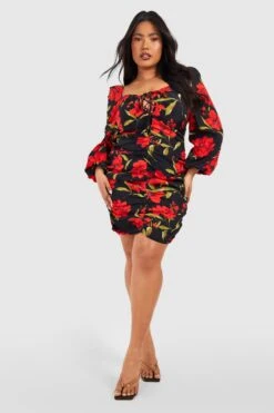 Grande Taille - Robe Froncée à Imprimé Fleuri -BOOHO Kleidung Magasin pzz67179 black xl 2