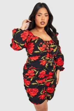 Grande Taille - Robe Froncée à Imprimé Fleuri -BOOHO Kleidung Magasin pzz67179 black xl 3