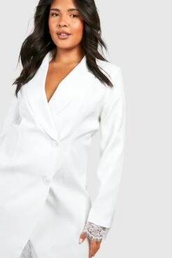 Grande Taille - Robe Blazer à Empiècement Dentelle -BOOHO Kleidung Magasin pzz67336 ivory xl 3