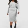 Grande Taille - Robe Mi-longue Portefeuille En Maille -BOOHO Kleidung Magasin pzz67362 grey xl