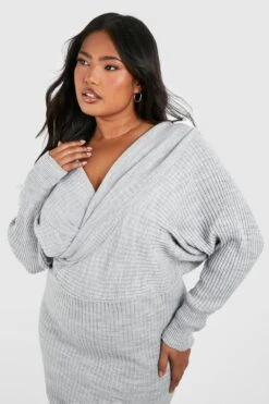 Grande Taille - Robe Mi-longue Portefeuille En Maille 9 Grande Taille - Robe Mi-longue Portefeuille En Maille -BOOHO Kleidung Magasin pzz67362 grey xl 3