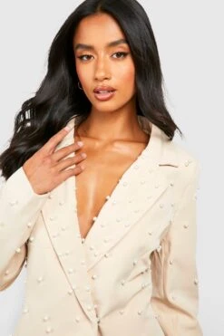 Petite - Robe Blazer à Détails Perlés -BOOHO Kleidung Magasin pzz69562 nude xl 3