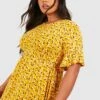 Grande Taille - Robe Babydoll Fleurie -BOOHO Kleidung Magasin pzz70998 mustard xl