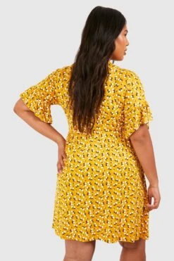 Grande Taille - Robe Babydoll Fleurie -BOOHO Kleidung Magasin pzz70998 mustard xl 1