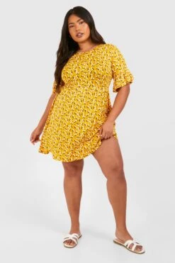 Grande Taille - Robe Babydoll Fleurie -BOOHO Kleidung Magasin pzz70998 mustard xl 2