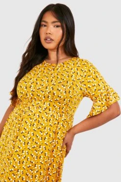 Grande Taille - Robe Babydoll Fleurie -BOOHO Kleidung Magasin pzz70998 mustard xl 3
