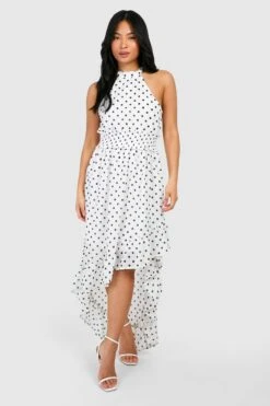 Petite - Robe Longue Froncée à Pois -BOOHO Kleidung Magasin pzz73269 white xl 2