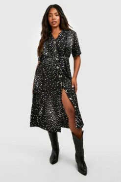 Grande Taille - Robe Midi à Manches Courtes Et Imprimé étoile -BOOHO Kleidung Magasin pzz75837 black xl 2