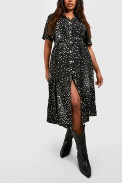 Grande Taille - Robe Midi à Manches Courtes Et Imprimé étoile -BOOHO Kleidung Magasin pzz75837 black xl 3